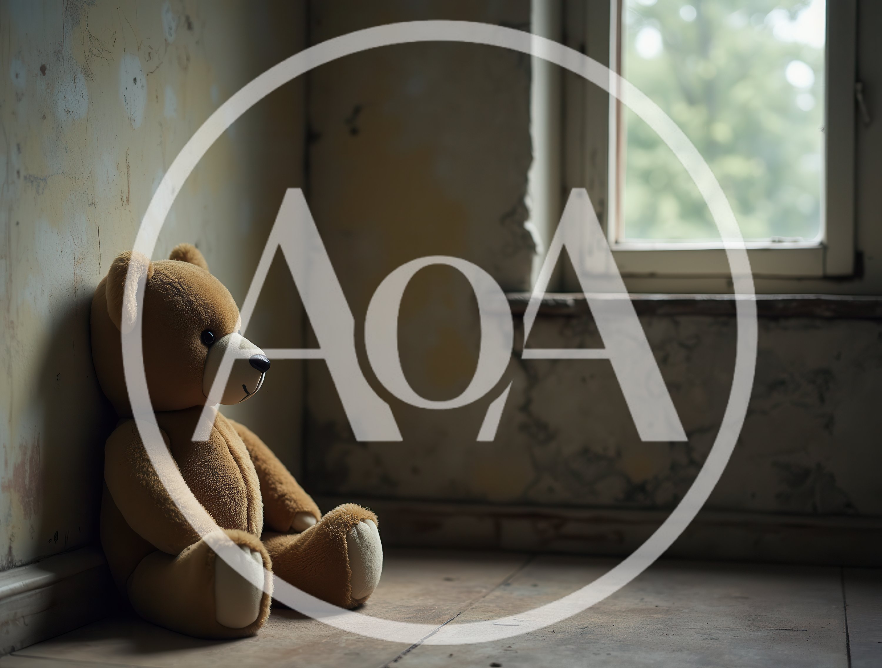 Lonely Teddy Bear Sitting In An Abandoned Room