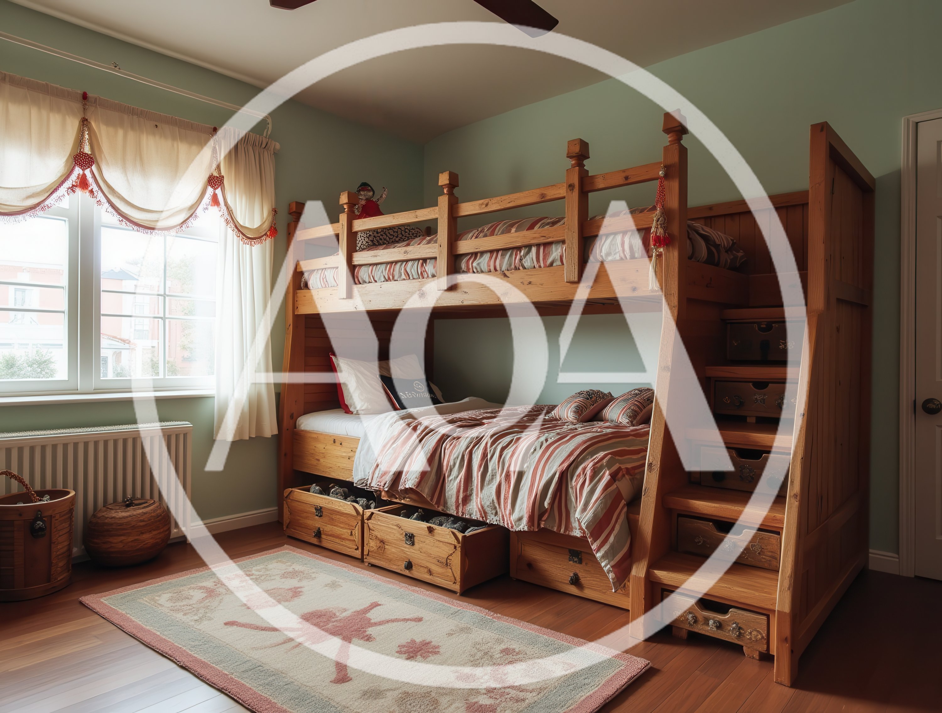 Wooden Bunk Bed With Integrated Storage In Bedroom
