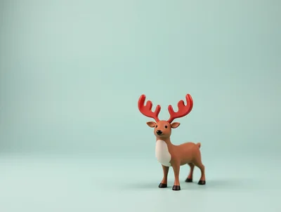Cute Cartoon Reindeer Figurine on Pastel Background