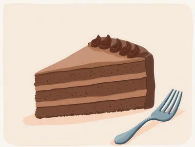 Slice Of Chocolate Layer Cake With A Fork