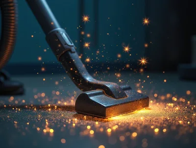 Vacuum Cleaner Head Cleaning Glowing Dust Particles