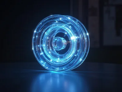 Glowing Blue Abstract Circular Light Sculpture
