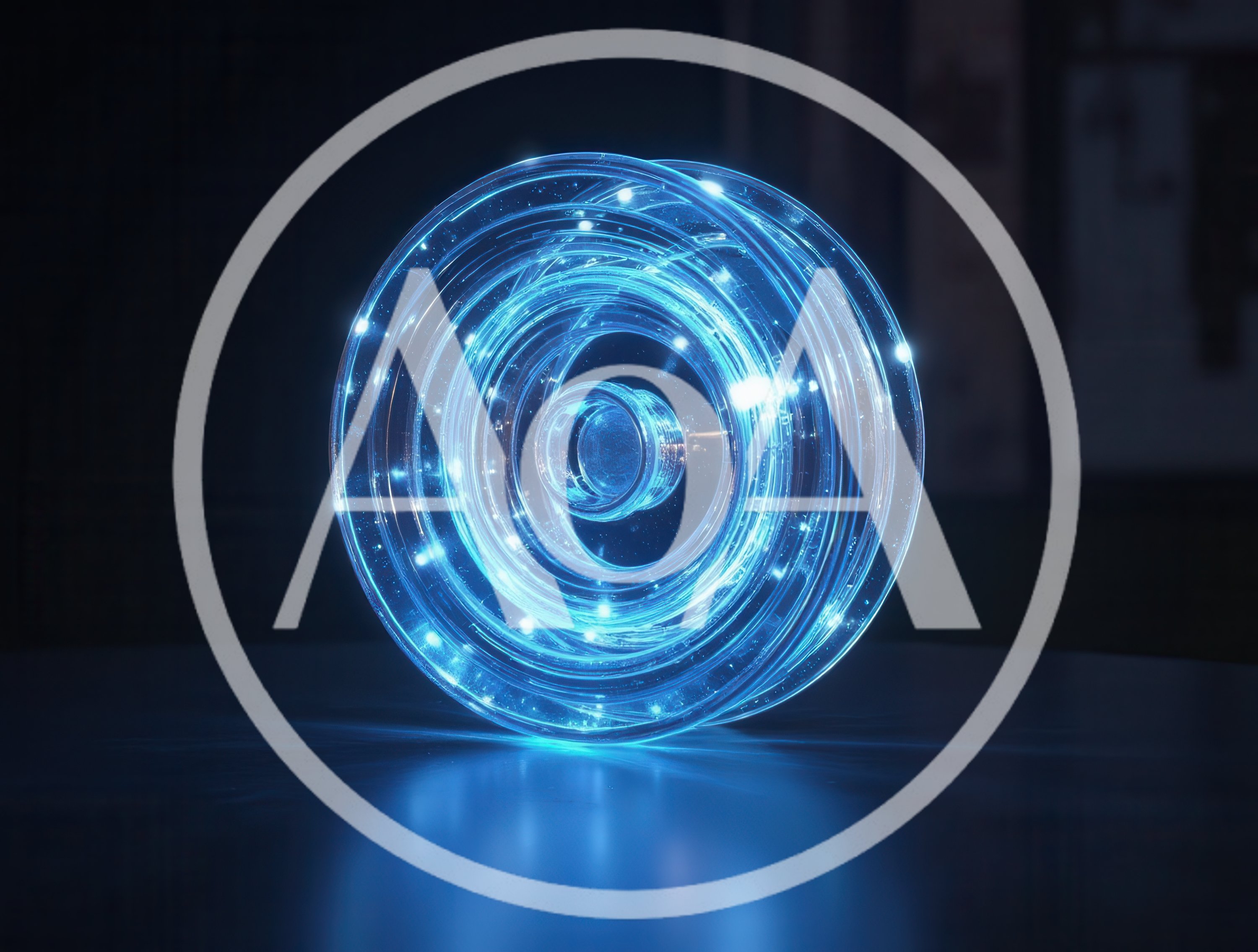 Glowing Blue Abstract Circular Light Sculpture