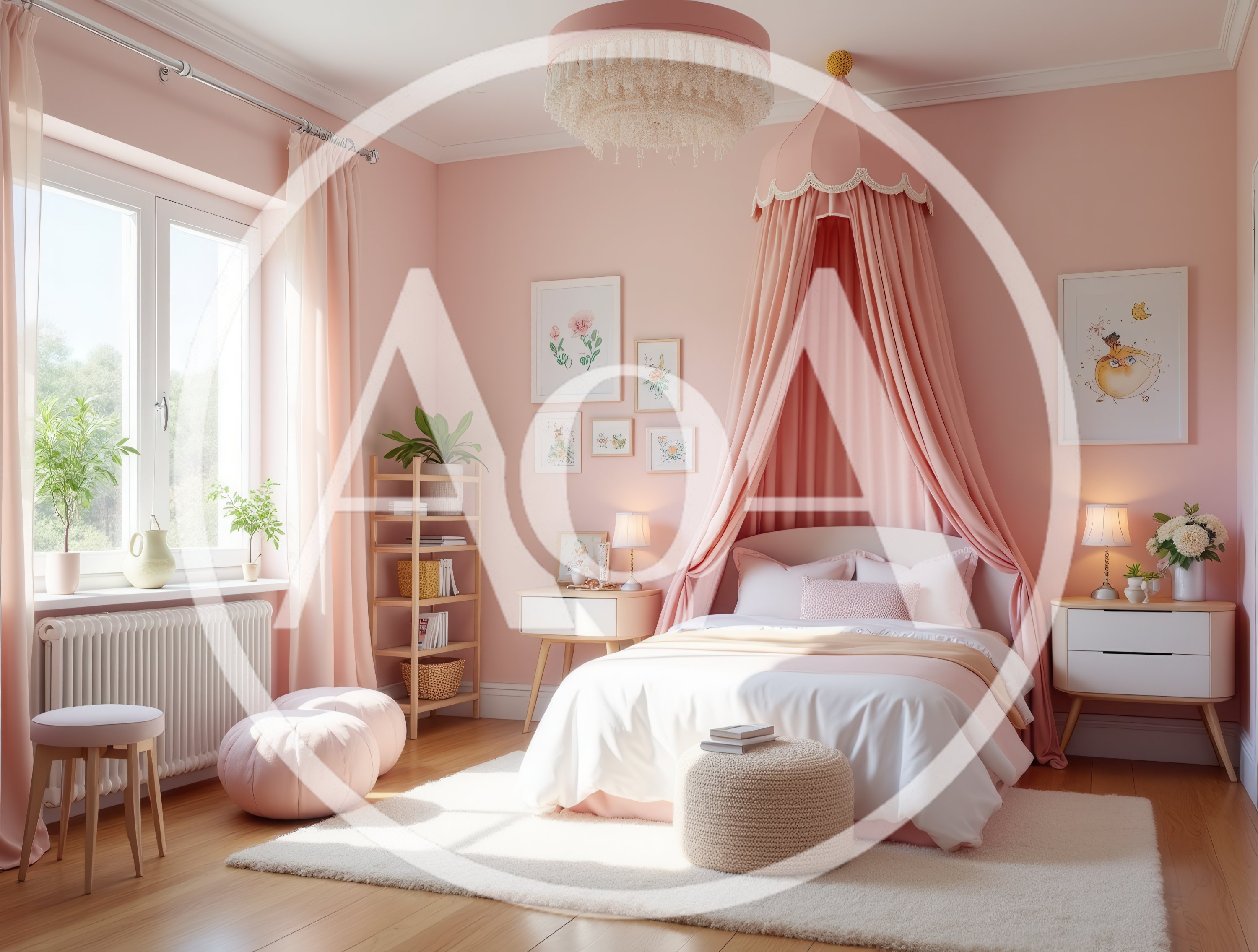 Cozy Pink Bedroom Interior With Canopy Bed