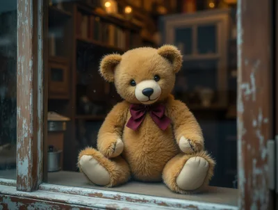 Cute Teddy Bear Sitting In A Shop Window