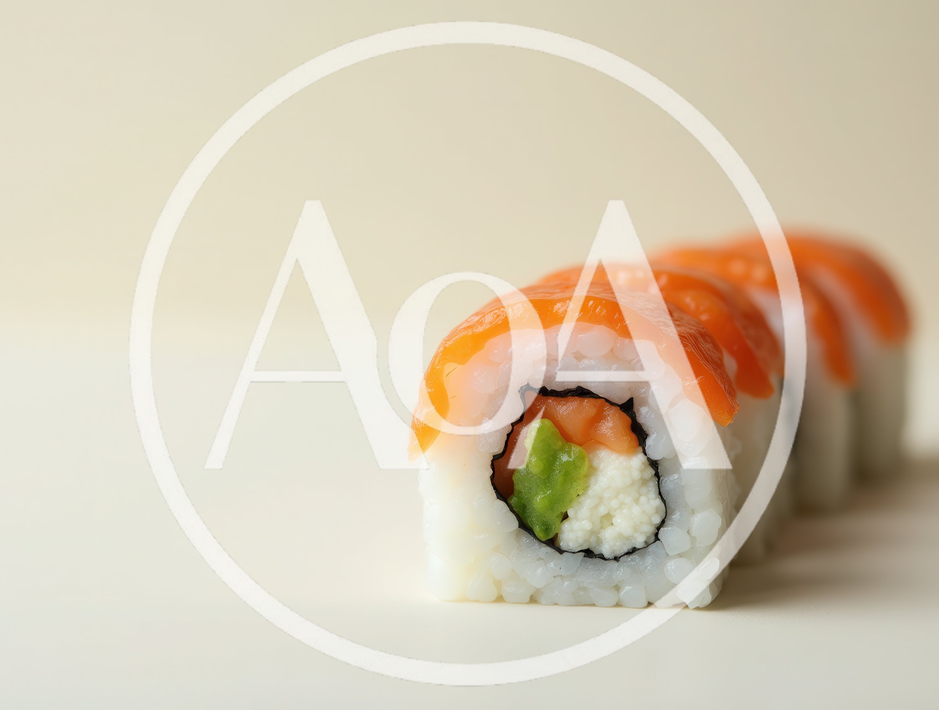 Fresh Salmon Sushi Rolls On A Neutral Background