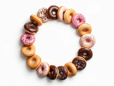 Assorted Glazed Donuts Arranged in a Circle