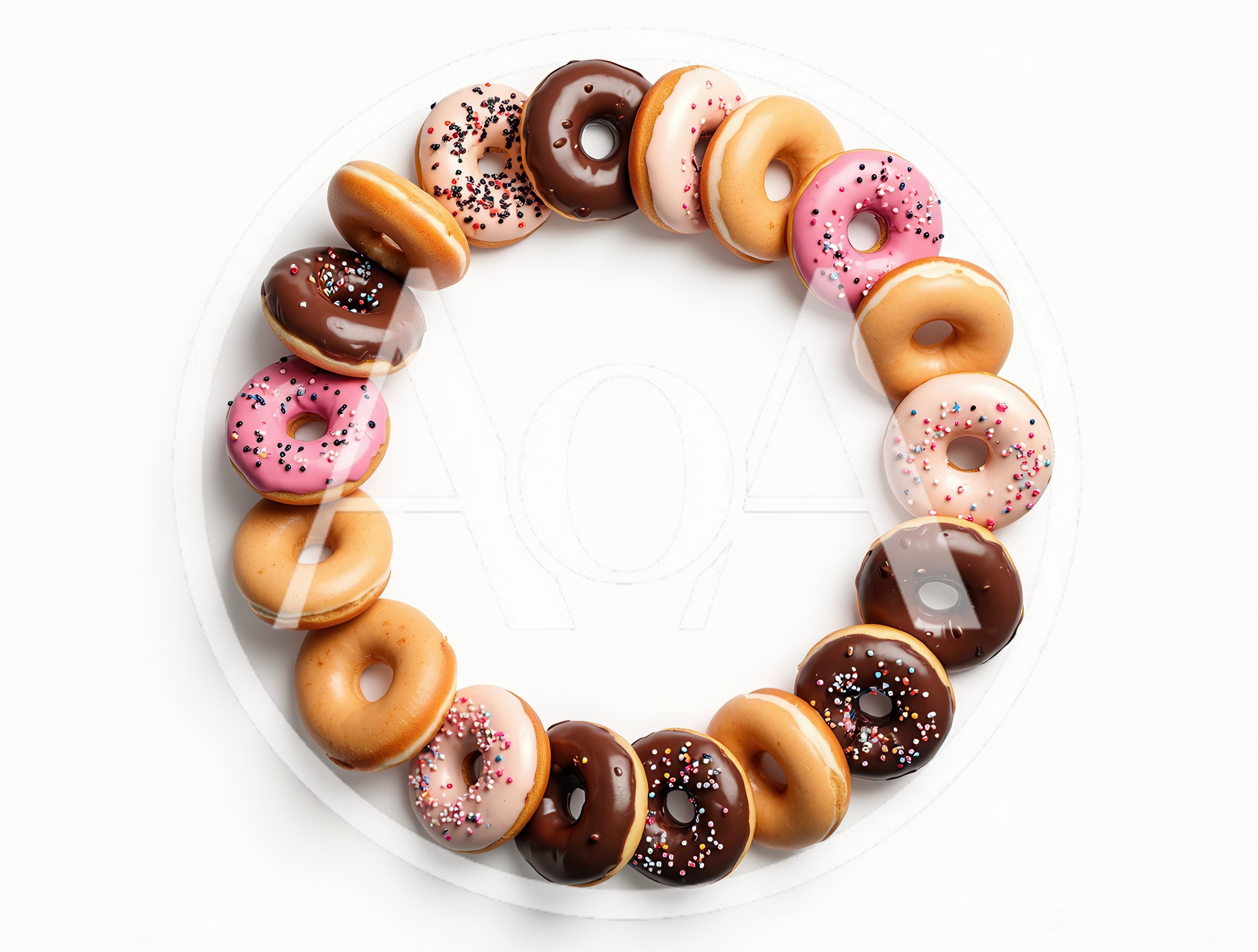Assorted Glazed Donuts Arranged in a Circle