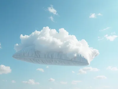 Surreal Pillow Floating Like A Cloud In Blue Sky