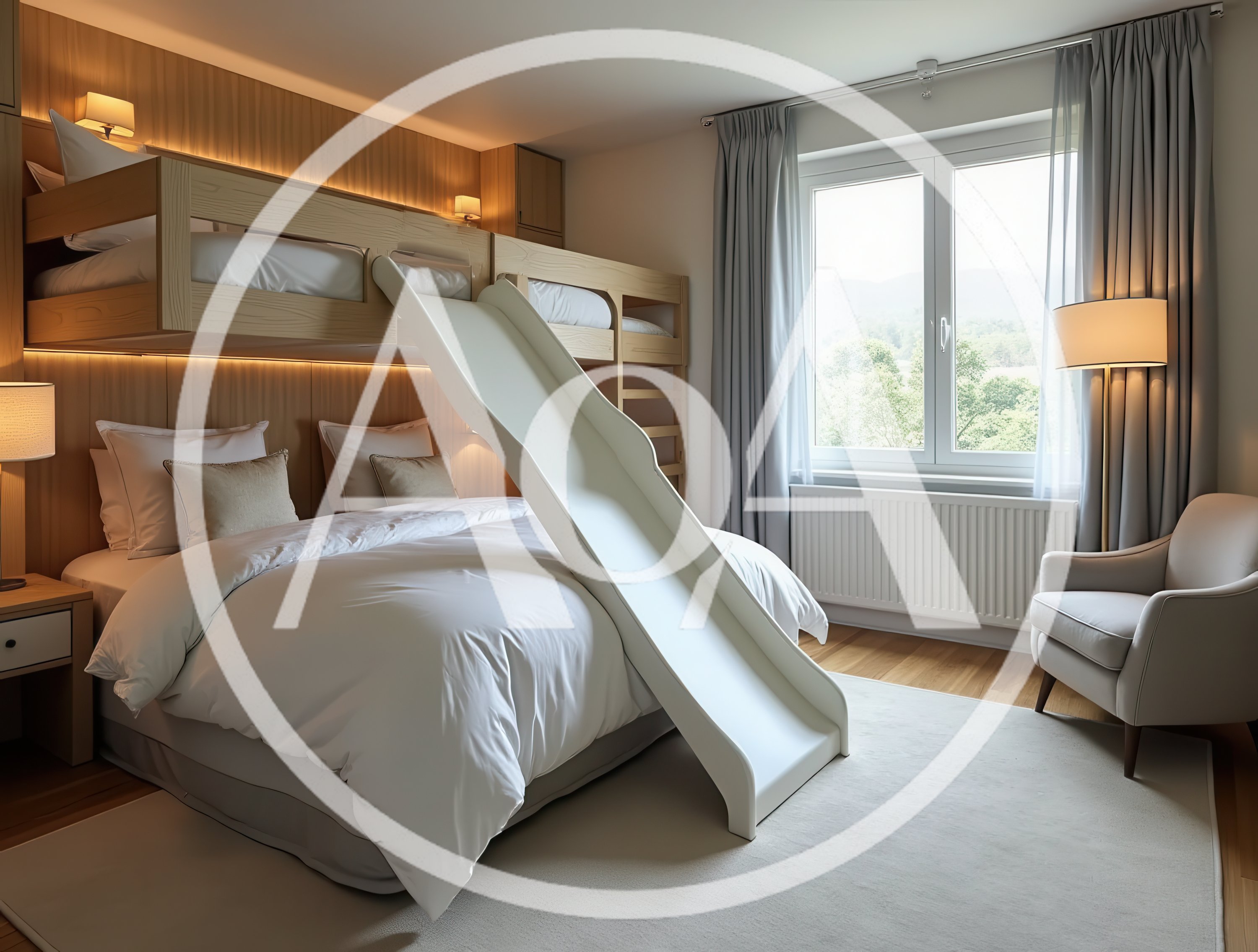 Modern Bedroom With Bunk Bed And Slide