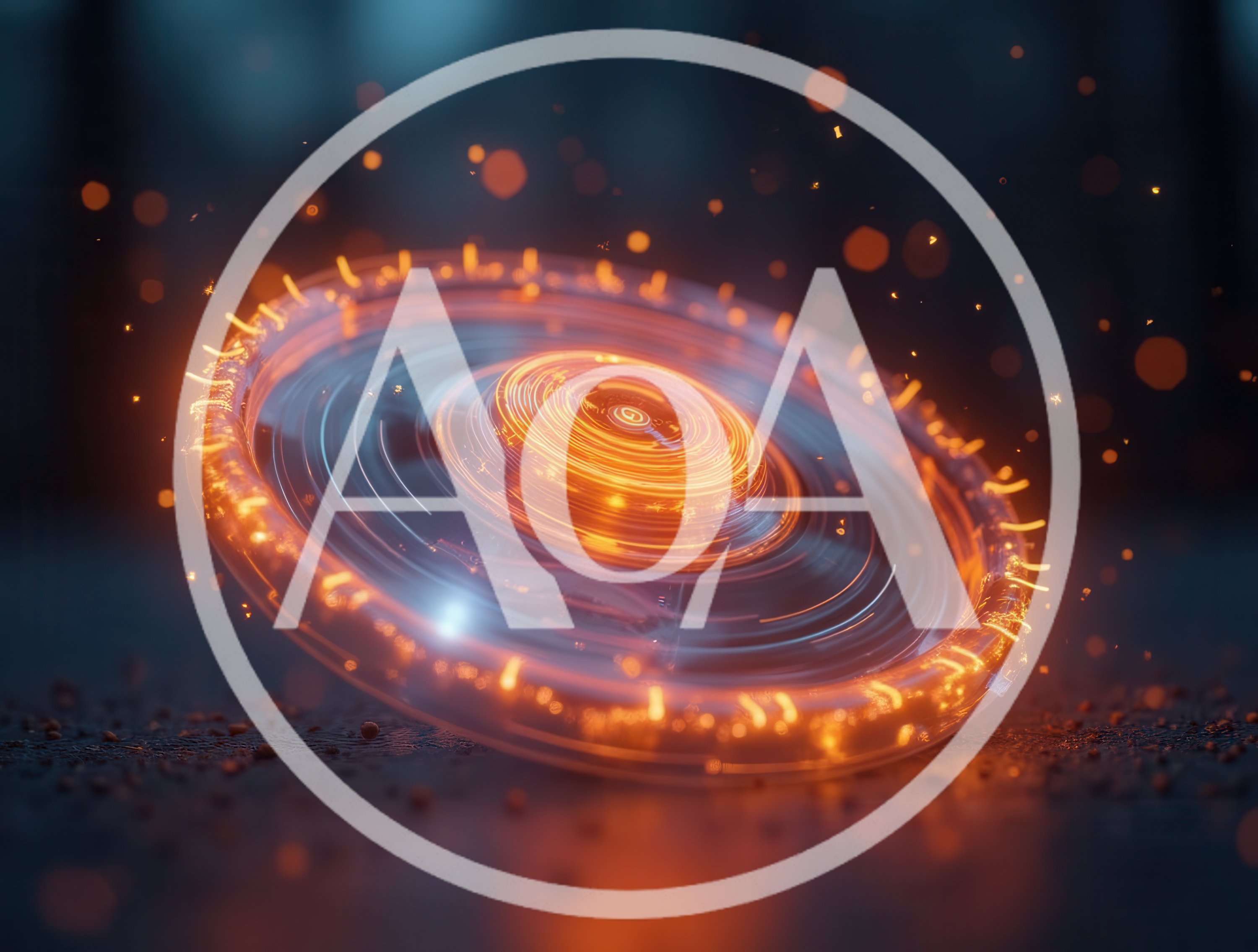 Glowing Futuristic Spinning Disc With Orange Light Particles