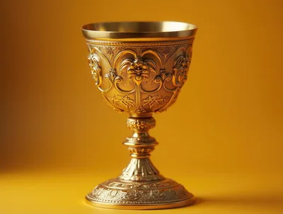Ornate Golden Chalice On A Solid Yellow Background