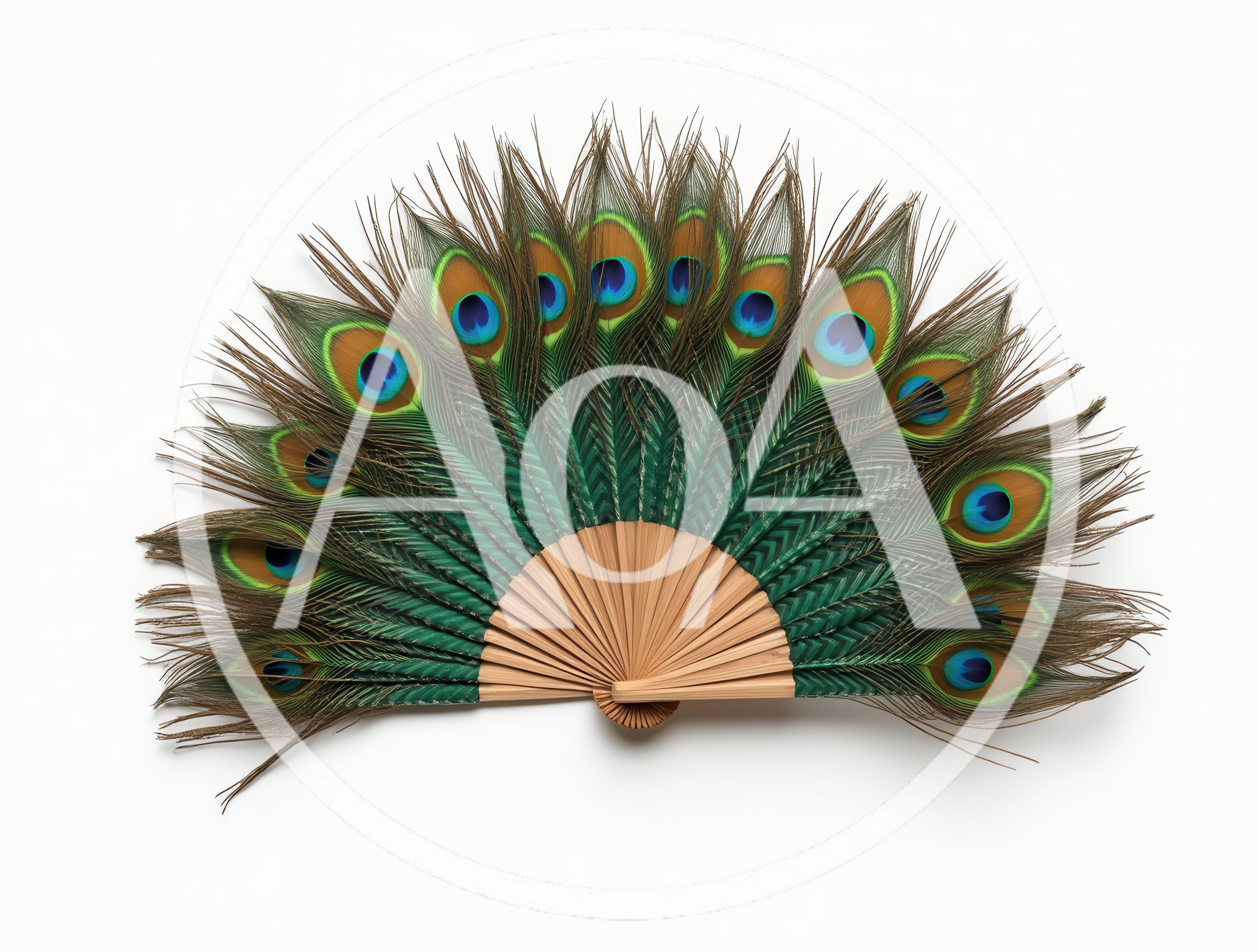 Peacock Feather Hand Fan Isolated On White Background
