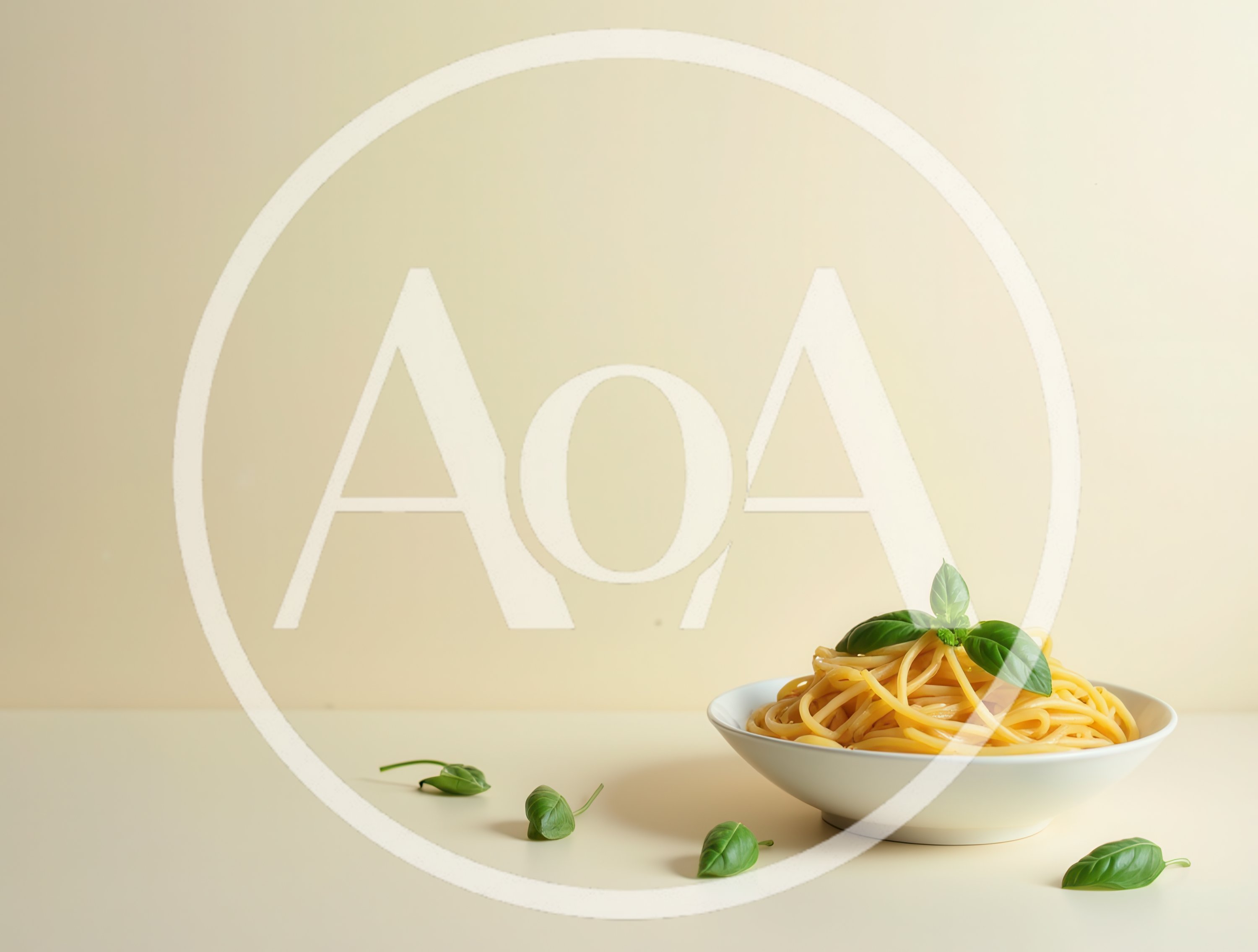 Bowl of Spaghetti Pasta with Fresh Basil Leaves