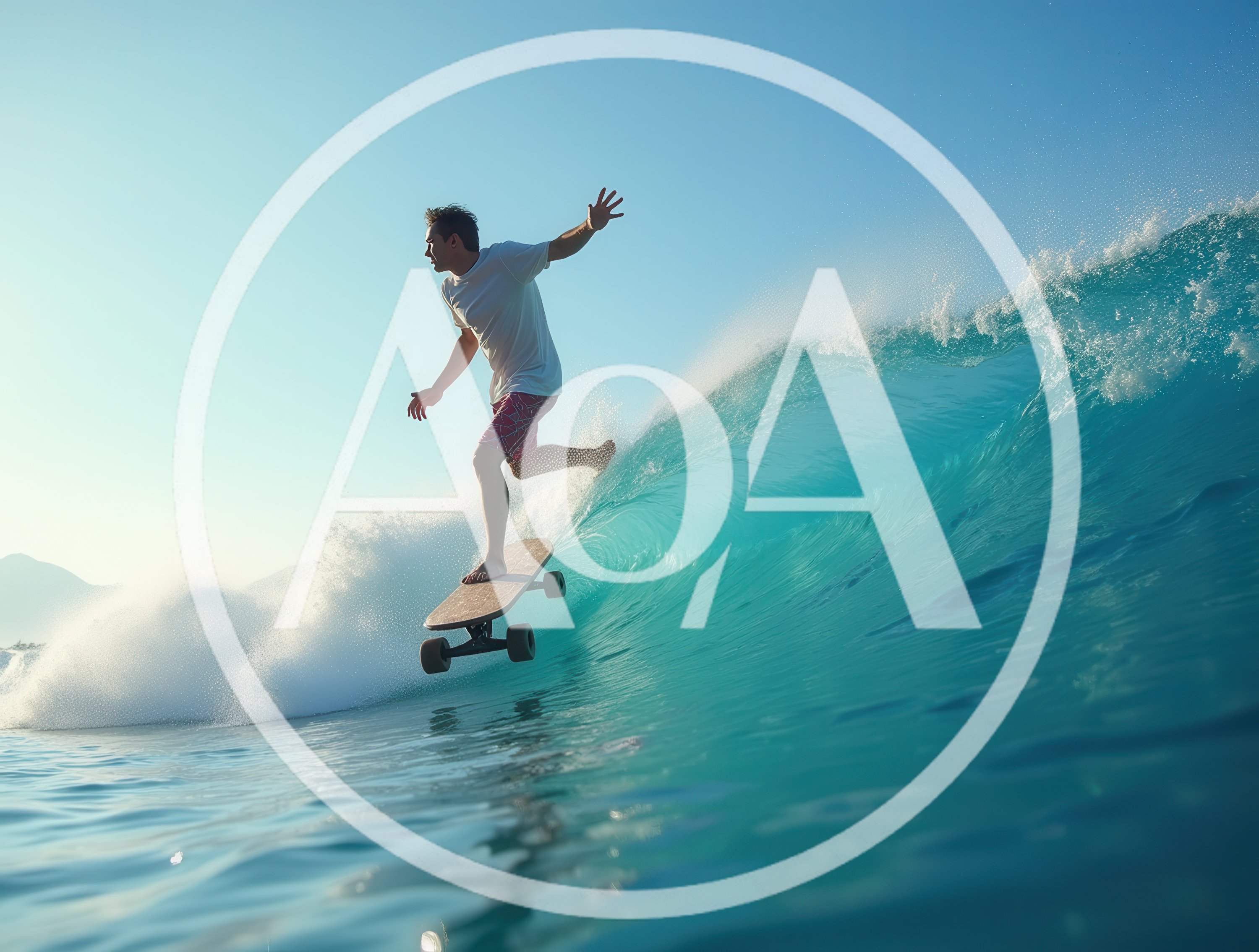 Man Riding Skateboard On Ocean Wave