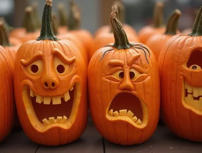 Carved Jack O Lantern Pumpkins With Expressive Faces