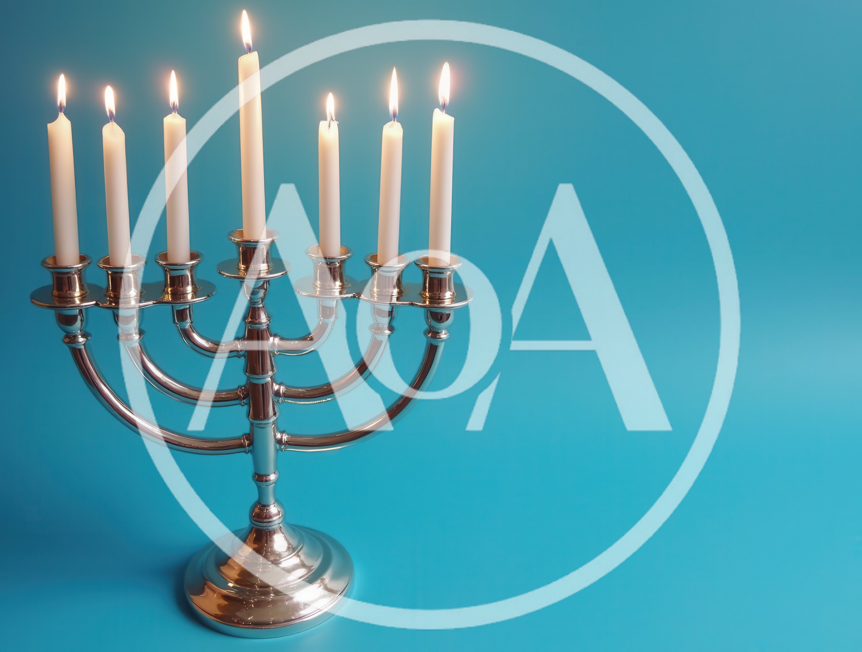 Silver Menorah With Seven Lit Candles