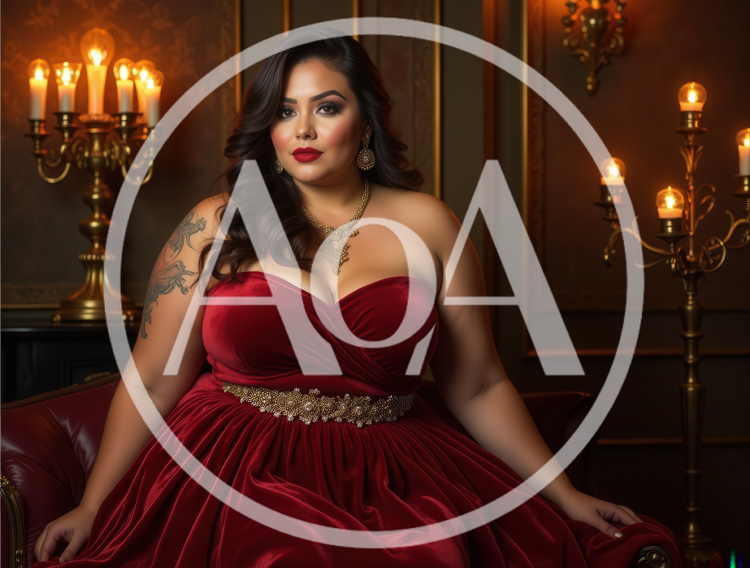 Elegant Plus Size Woman In Red Velvet Evening Gown