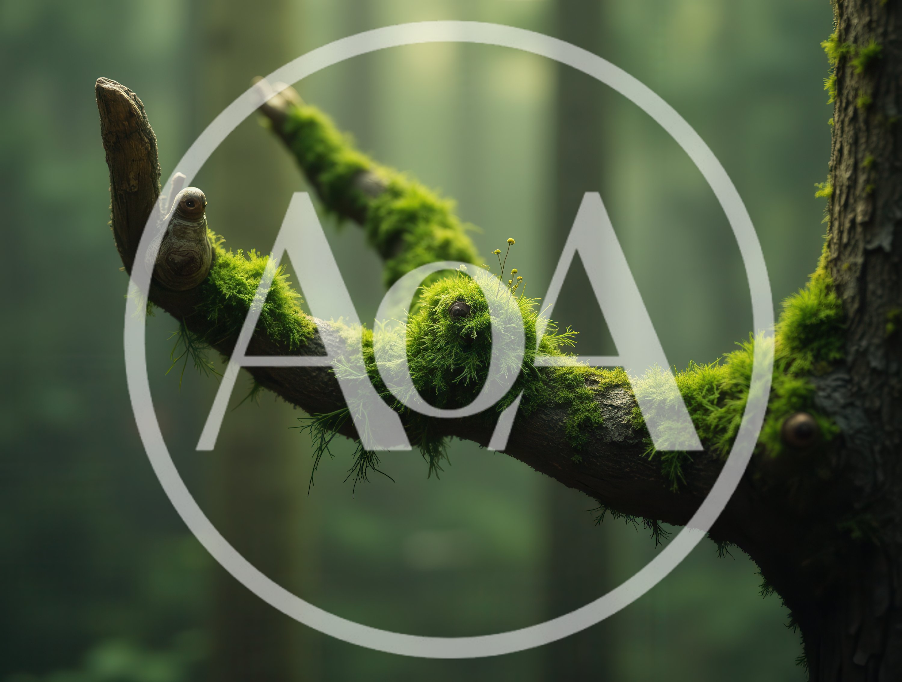 Moss Covered Tree Branch In A Misty Forest