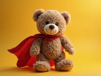 Cute Teddy Bear Wearing A Red Superhero Cape