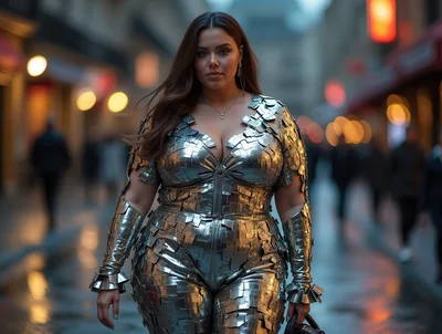 Plus Size Woman In Metallic Mosaic Jumpsuit