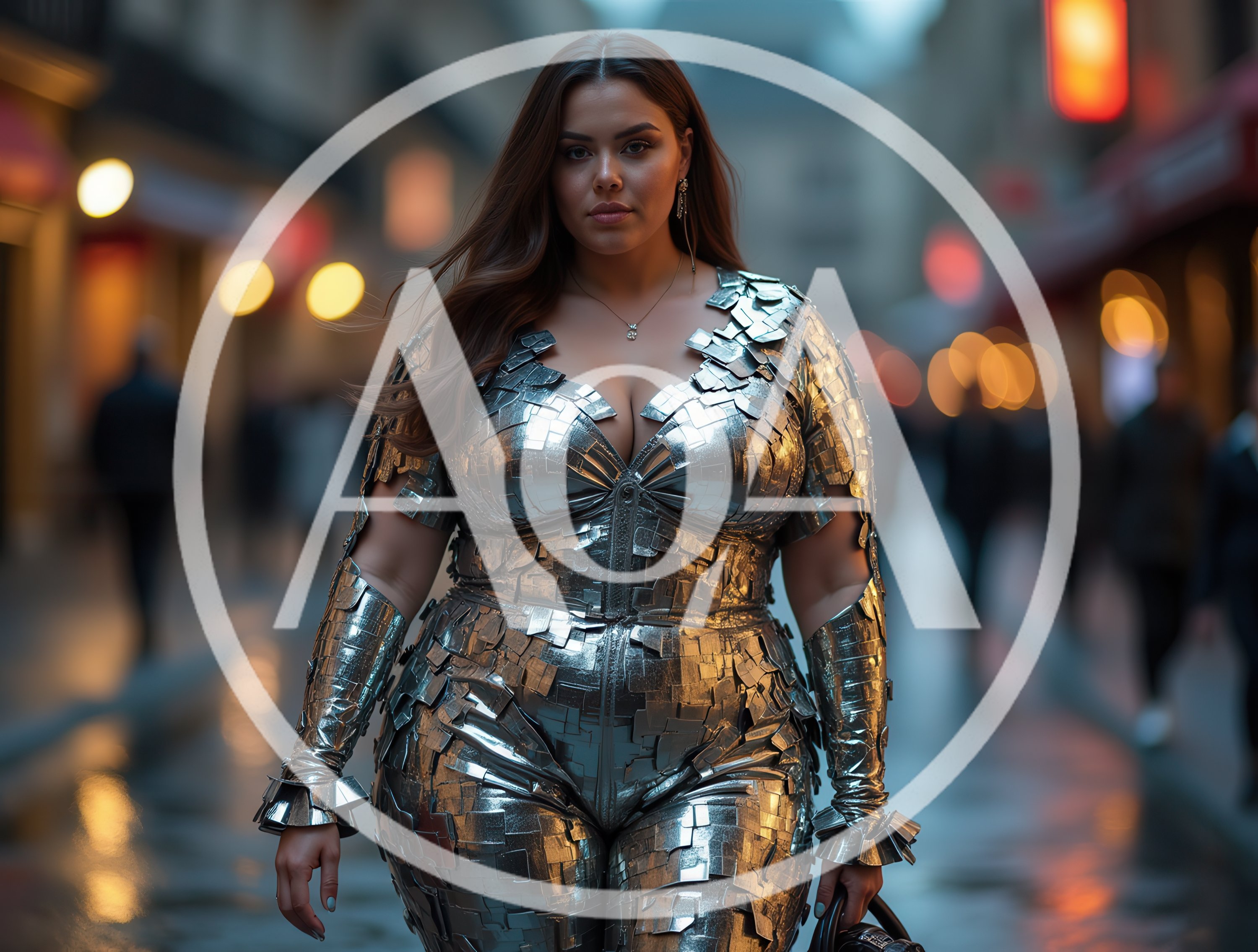 Plus Size Woman In Metallic Mosaic Jumpsuit