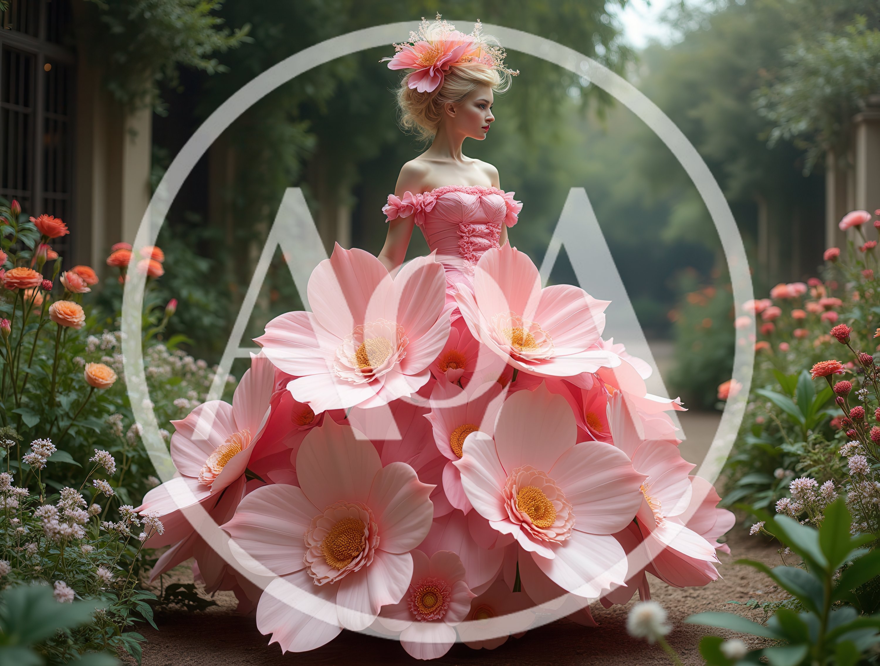 Woman Wearing A Surreal Flower Petal Ball Gown