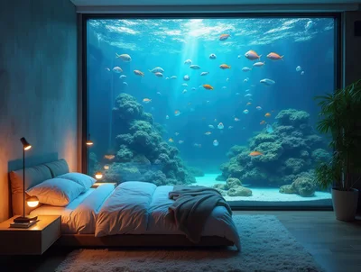 Luxury Underwater Bedroom With Coral Reef View