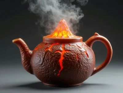 Volcanic Eruption Themed Ceramic Teapot With Glowing Lava