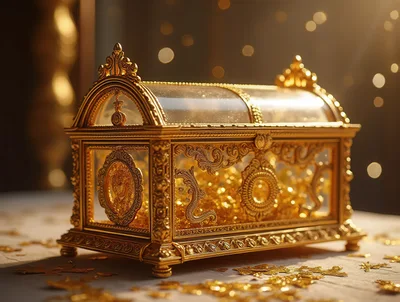 Ornate Gold Treasure Chest With Glass Panels