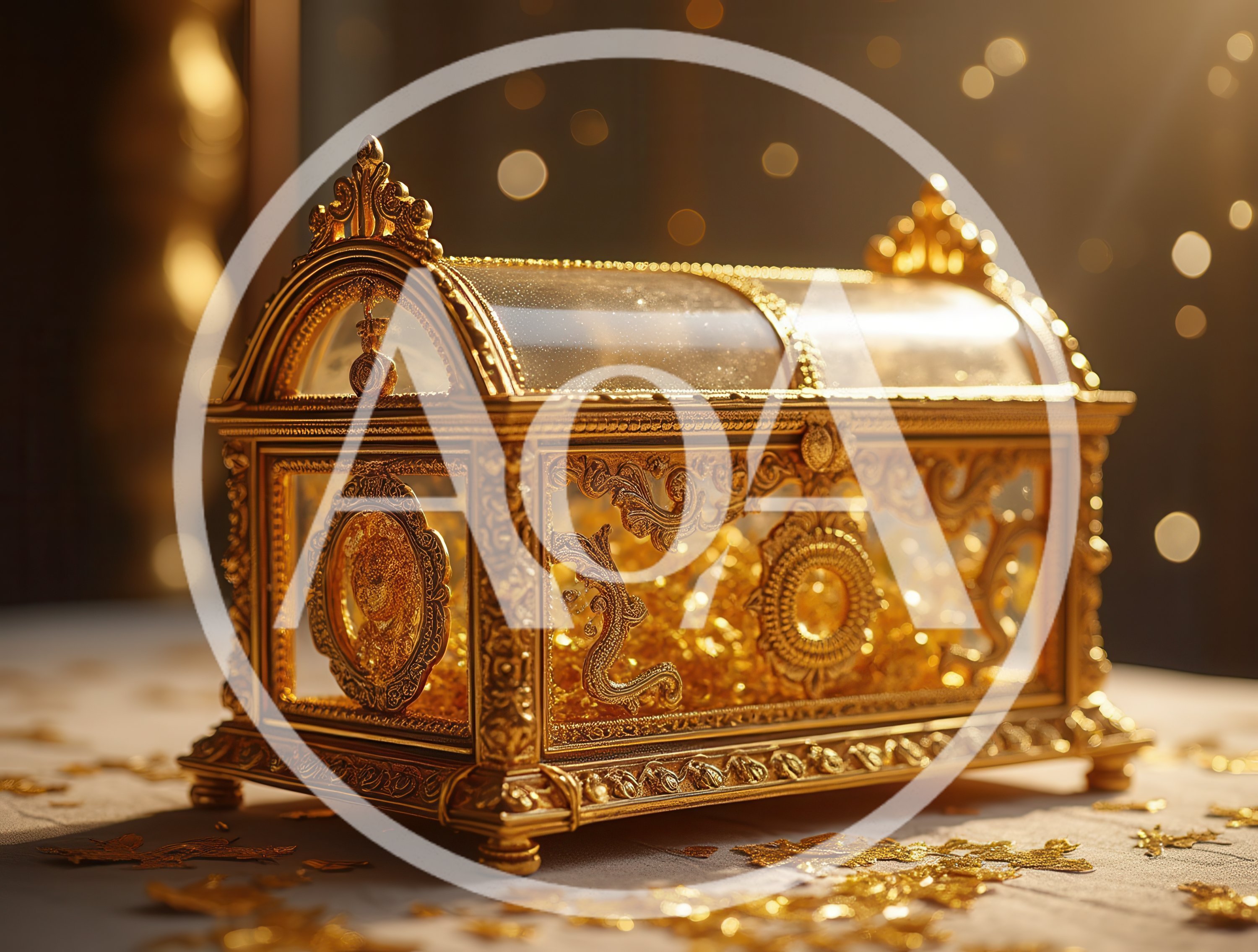 Ornate Gold Treasure Chest With Glass Panels