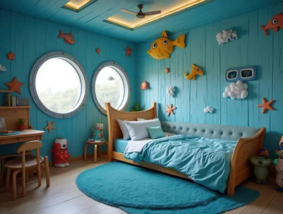 Whimsical Underwater Themed Children Bedroom Interior