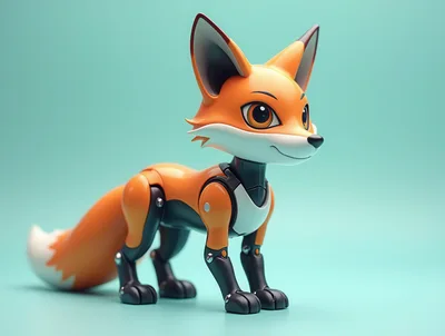 Cute Robotic Fox Toy On Teal Background