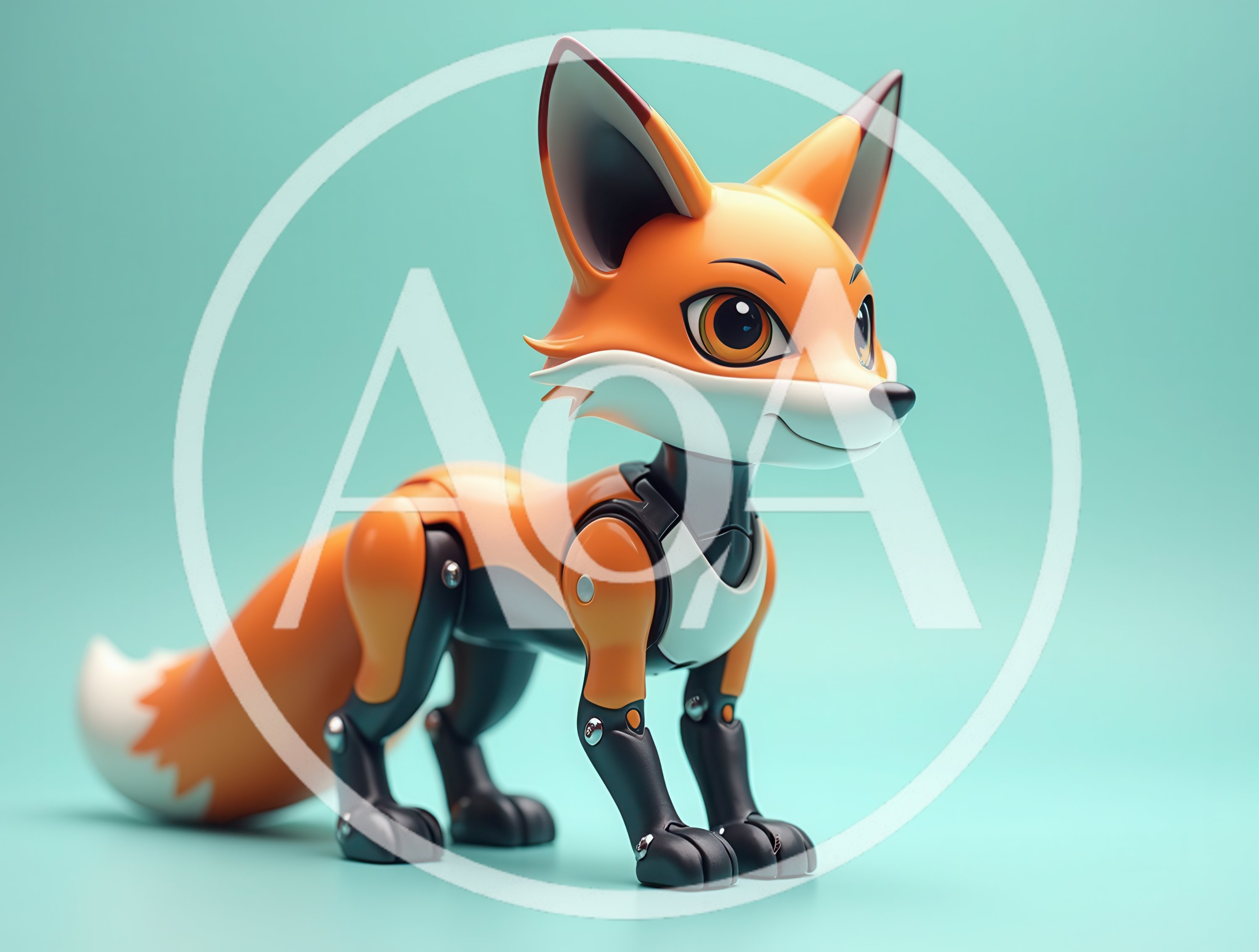 Cute Robotic Fox Toy On Teal Background