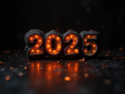 Glowing 2025 New Year Numbers On Dark Surface