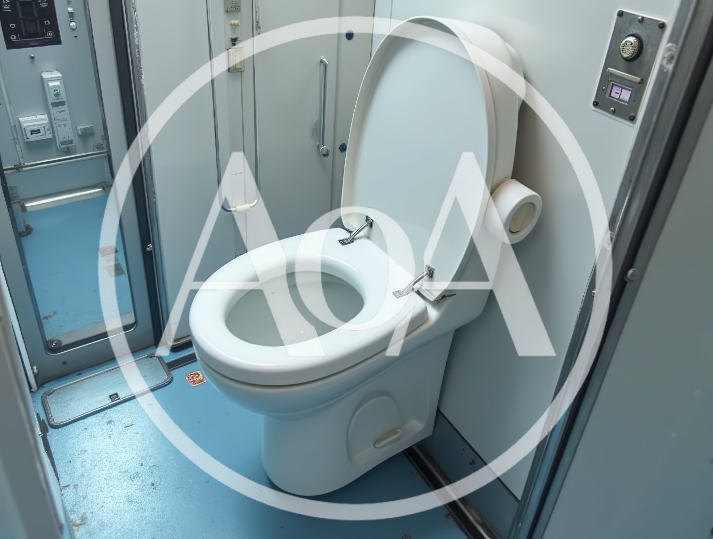 Modern White Toilet Inside A Train Restroom