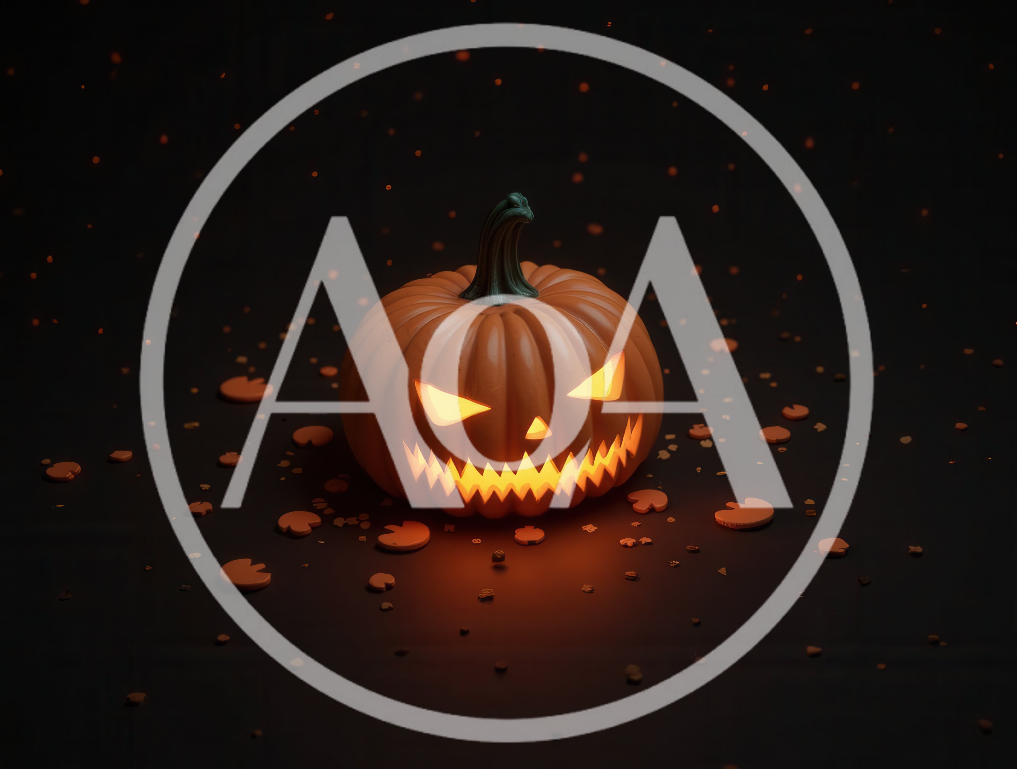 Glowing Jack O Lantern Pumpkin With Scattered Confetti
