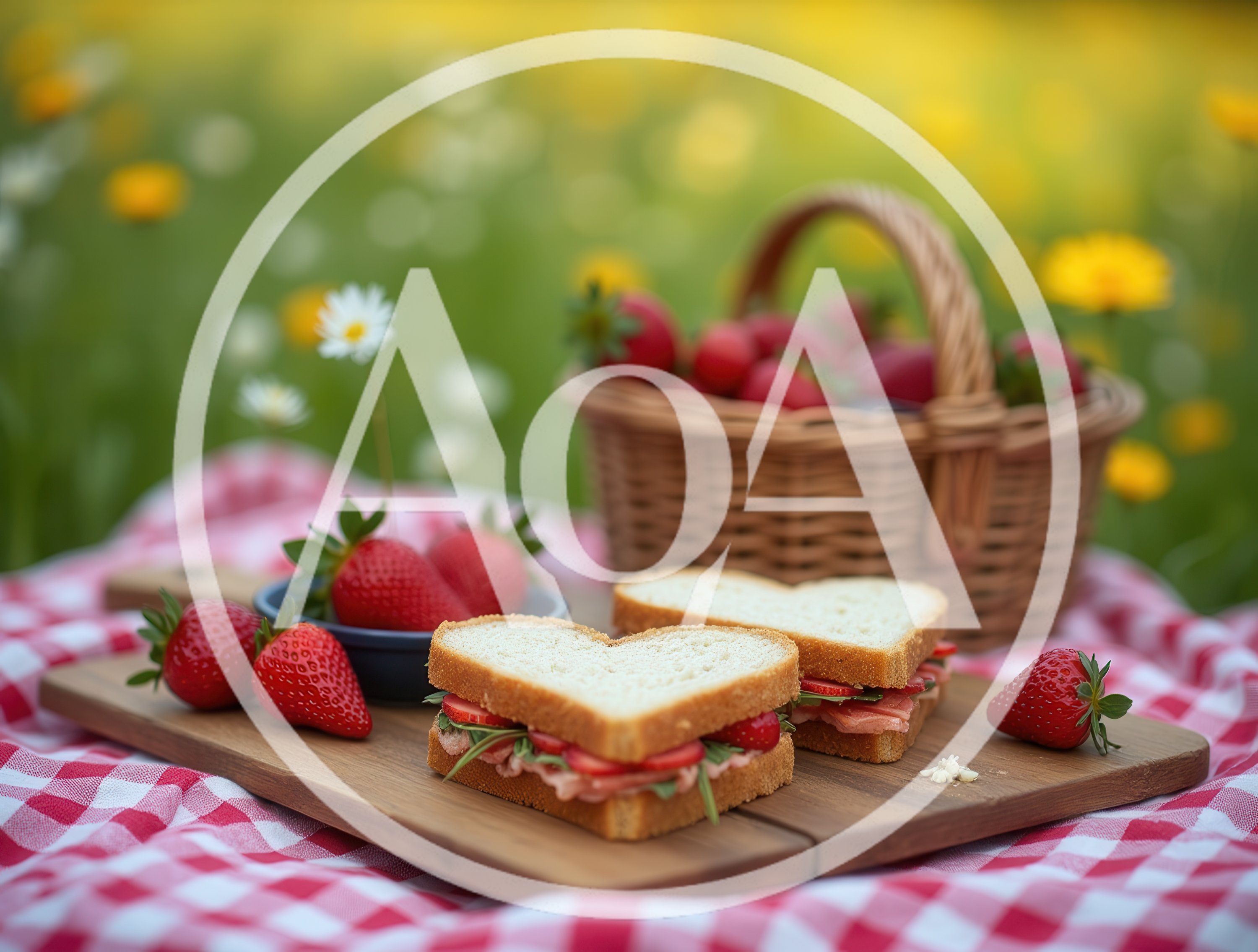 Heart Shaped Sandwiches With Strawberries On Picnic Blanket