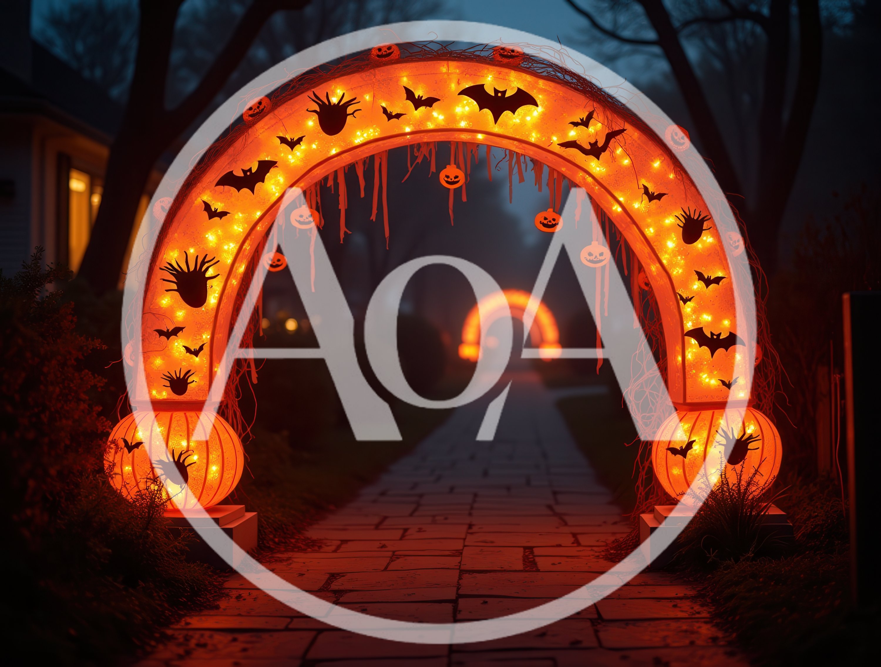 Illuminated Halloween Archway Decorating A Garden Path