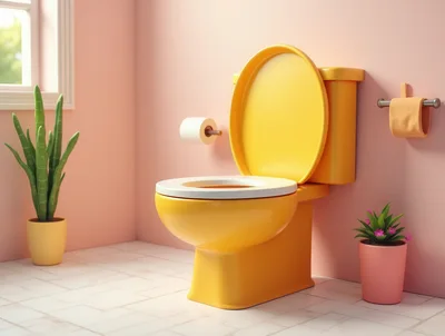 Yellow Toilet in a Modern Pink Bathroom