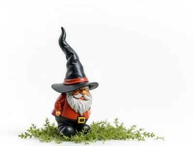 Small Wizard Gnome Figurine Standing On Greenery