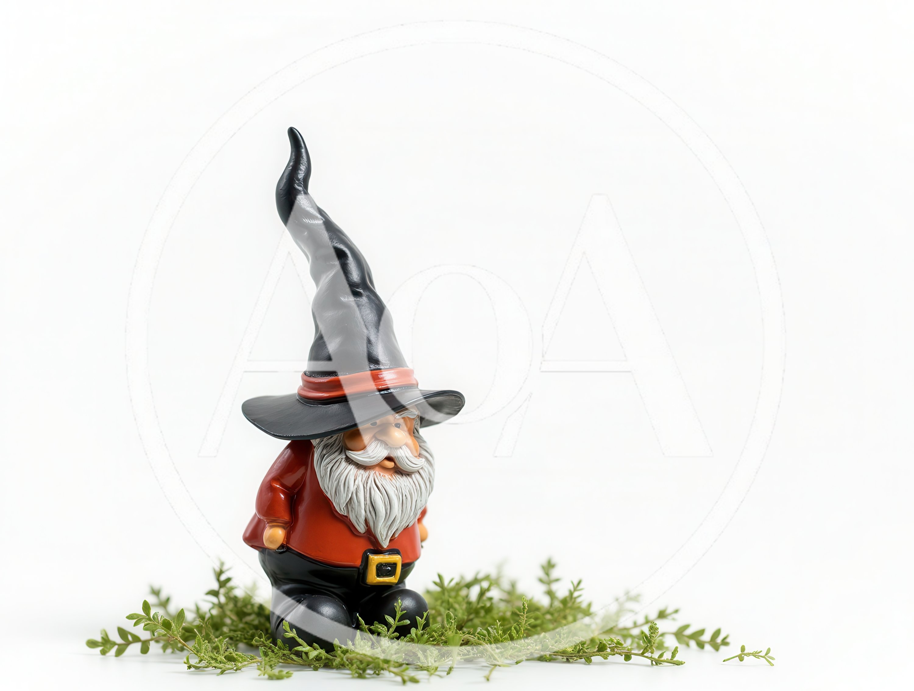 Small Wizard Gnome Figurine Standing On Greenery