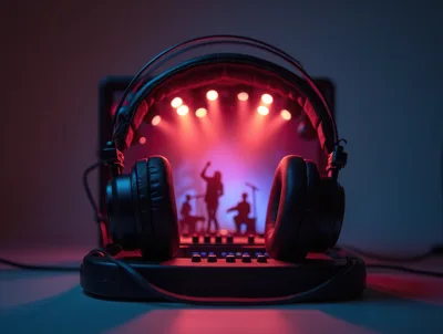 Professional Headphones Overlooking A Miniature Concert Stage