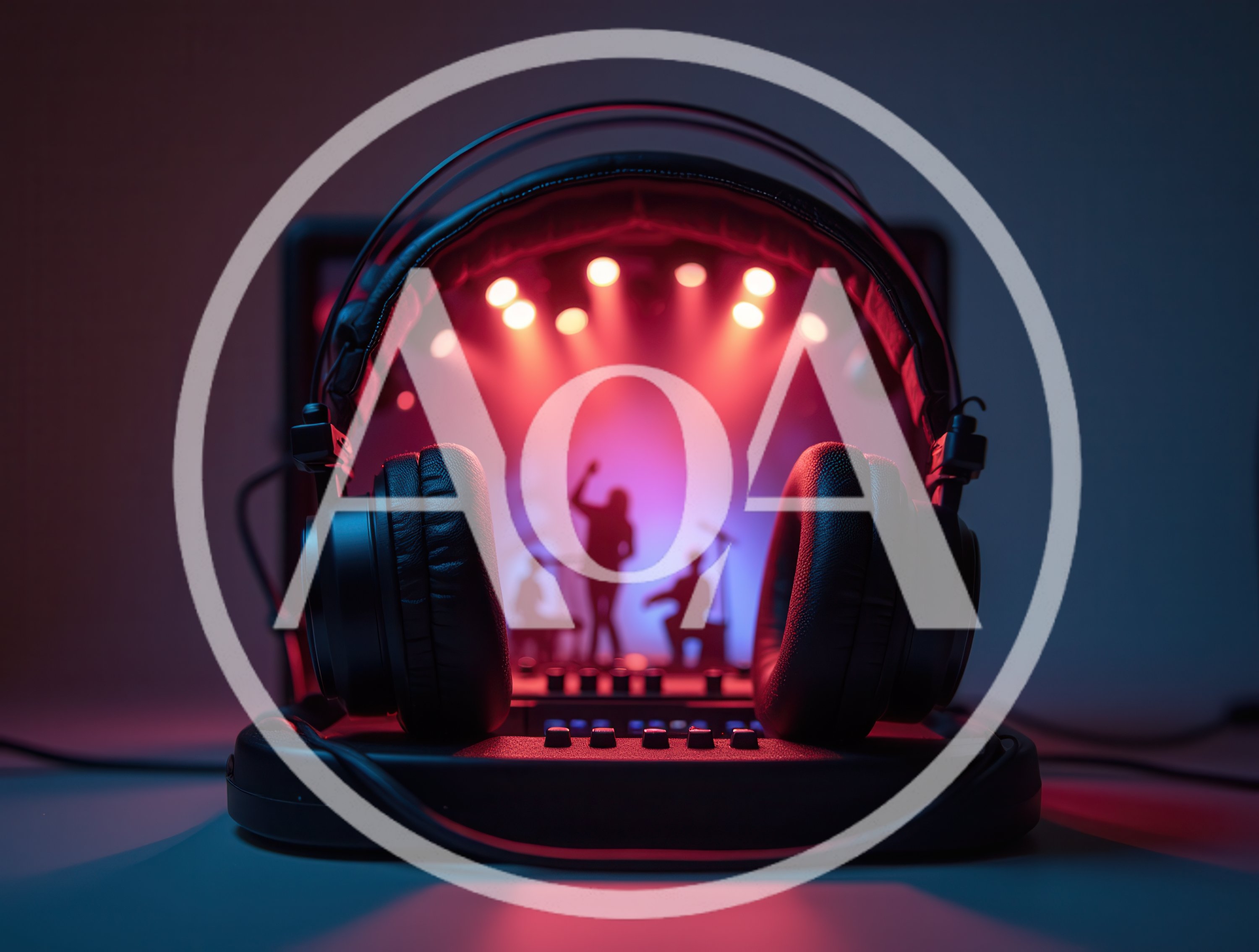 Professional Headphones Overlooking A Miniature Concert Stage