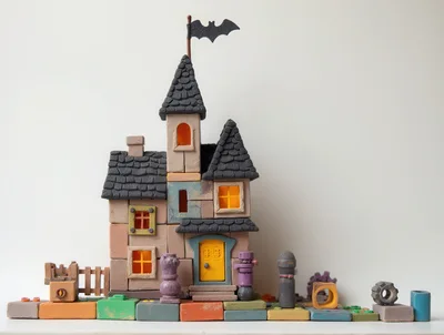 Handmade Toy Haunted House Made Of Building Blocks
