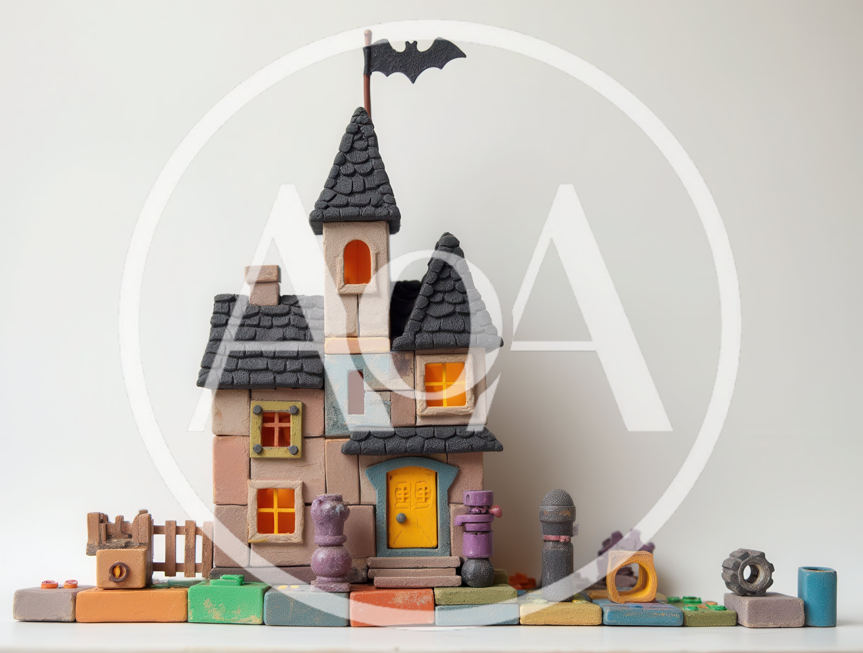 Handmade Toy Haunted House Made Of Building Blocks