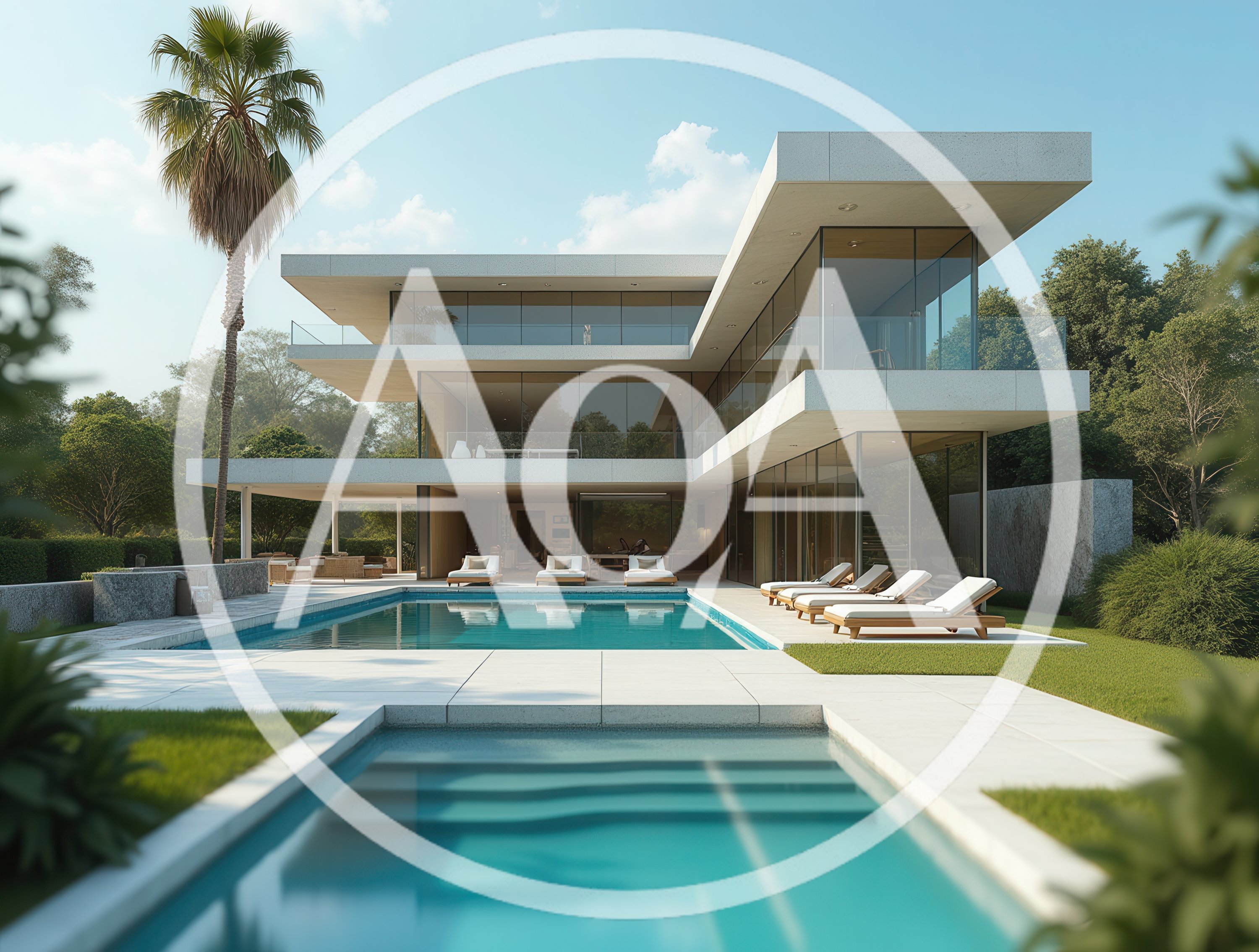 Modern Luxury Villa With Infinity Pool And Palm Tree