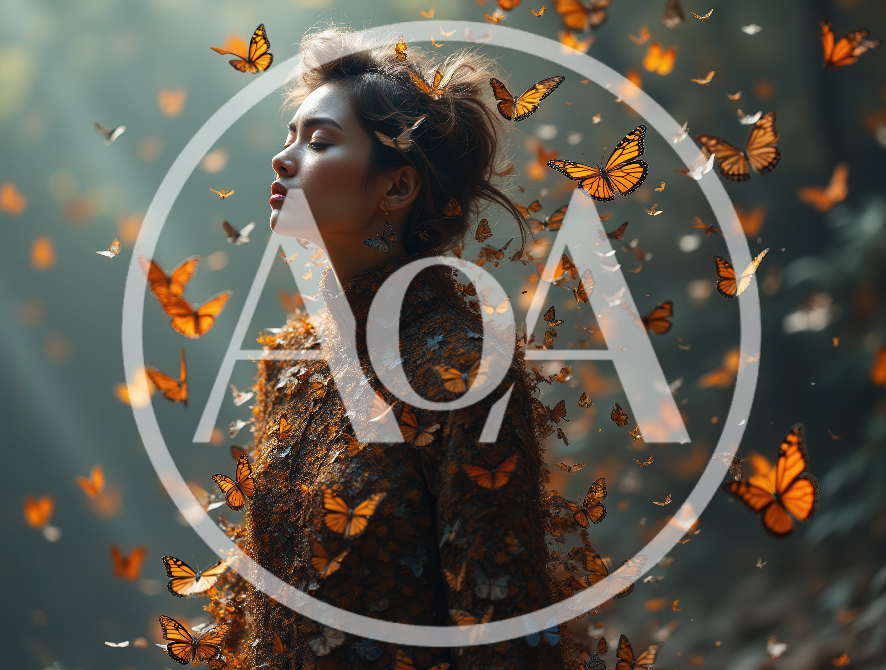 Serene Woman Surrounded By Swarm Of Monarch Butterflies