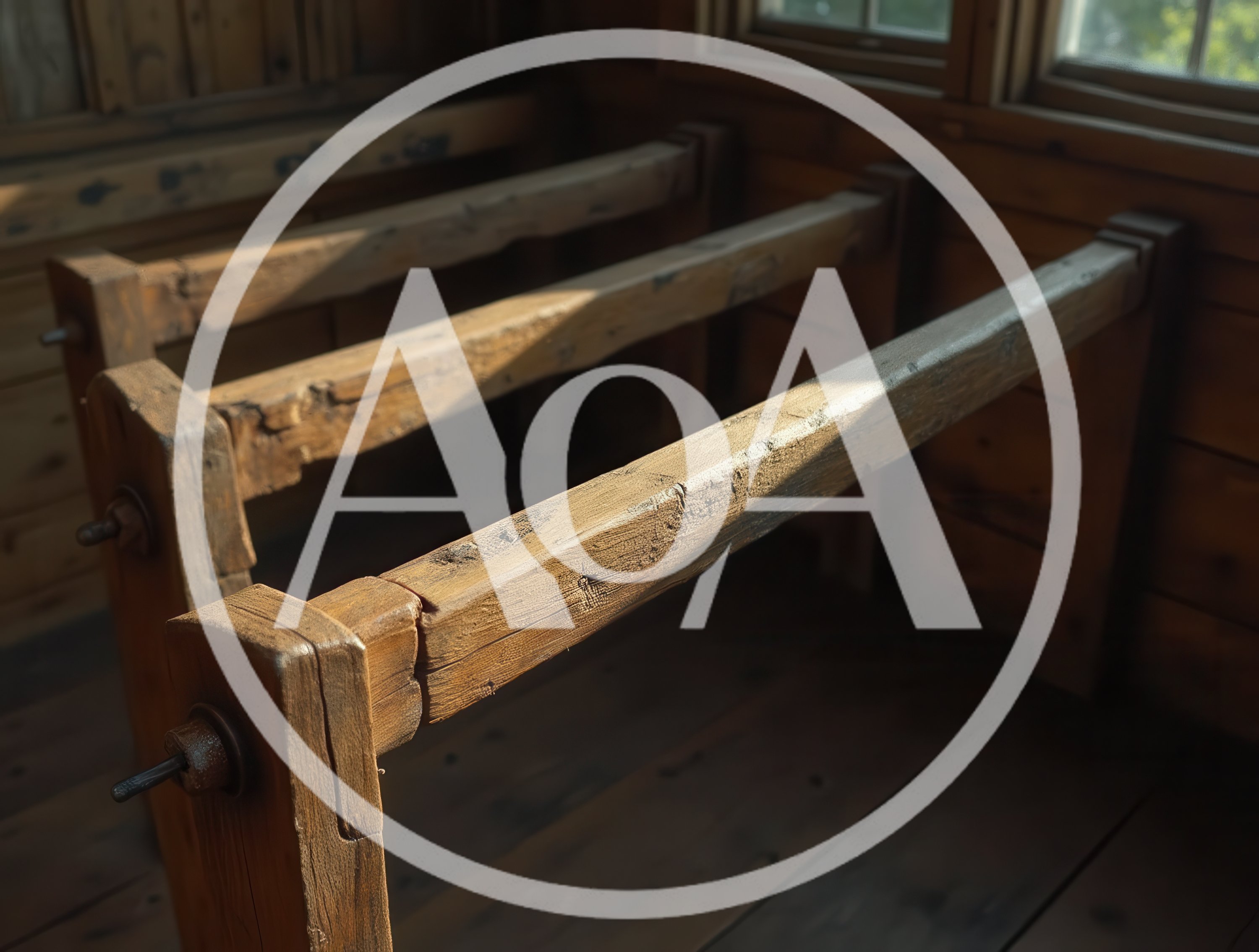 Rustic Wooden Beam Structure In A Log Cabin