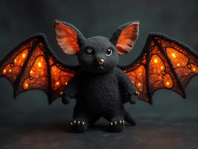 Cute Plush Bat Toy With Glowing Orange Wings